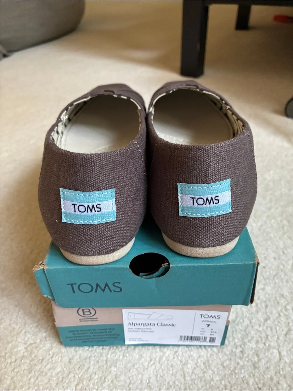Toms Women Alpargata Classic Slip-On Shoes in Ash